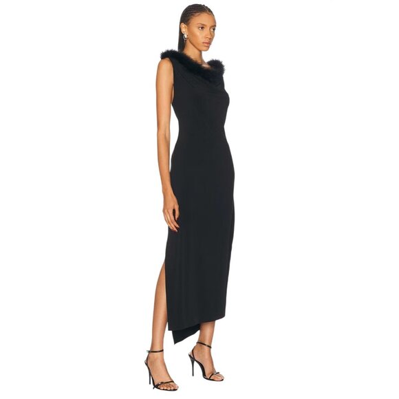 Coperni Feather Boa Jersey Midi Dress in Black 42 New Womens Backless - Picture 5 of 16